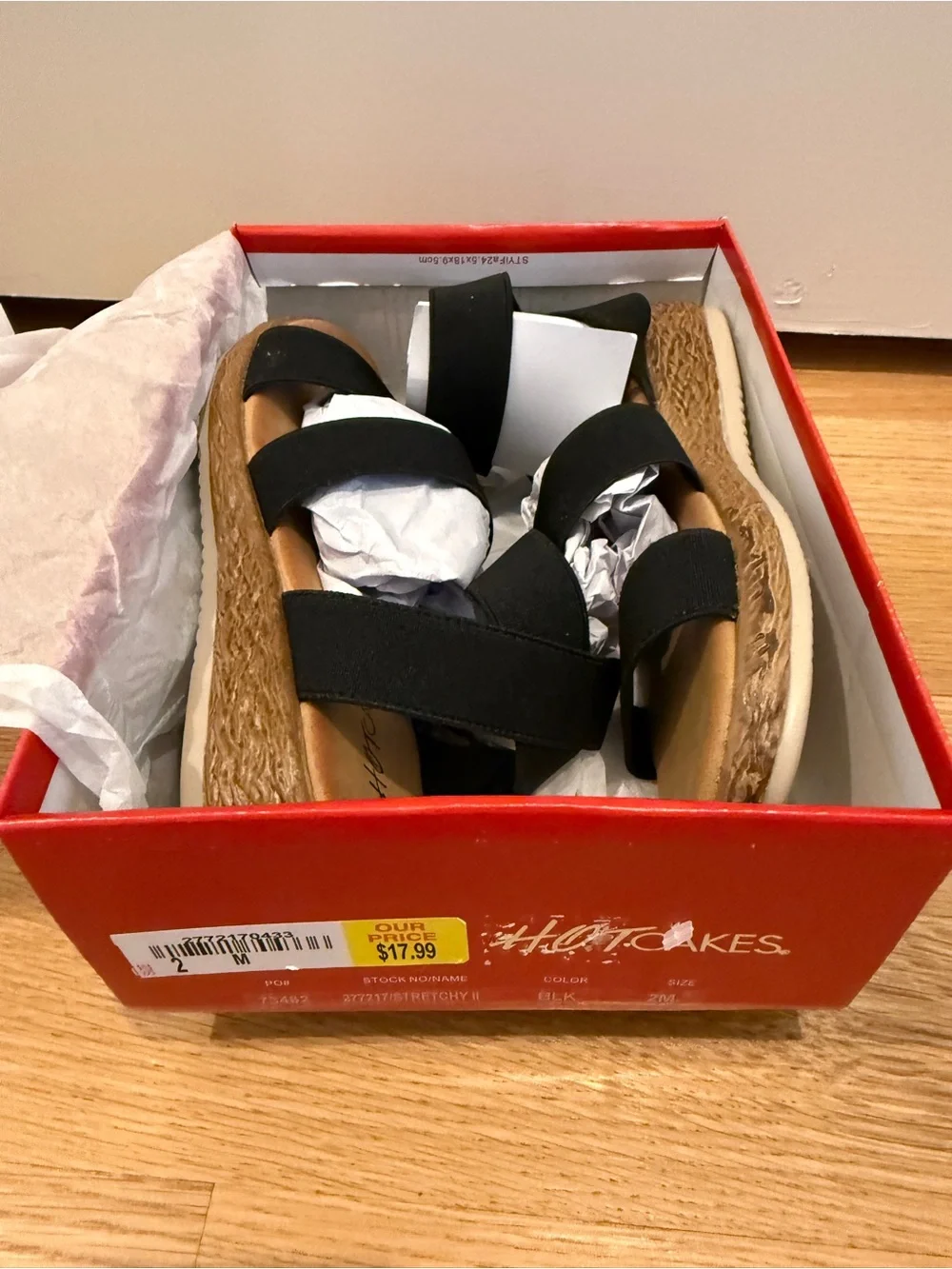 Hot Cakes Black Strappy Kids Sandals with Elastic Ankle Band